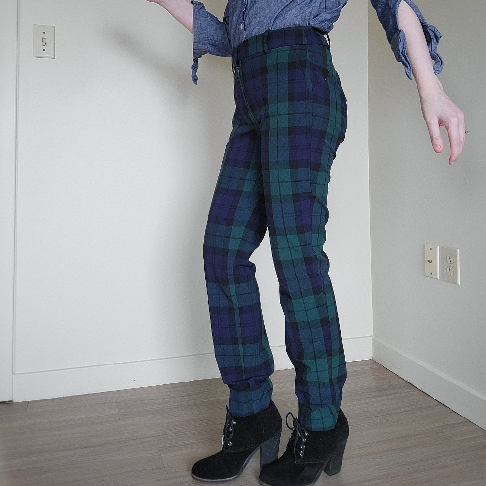 NWT J Crew Ruby full length blue and navy tartan plaid trouser pants